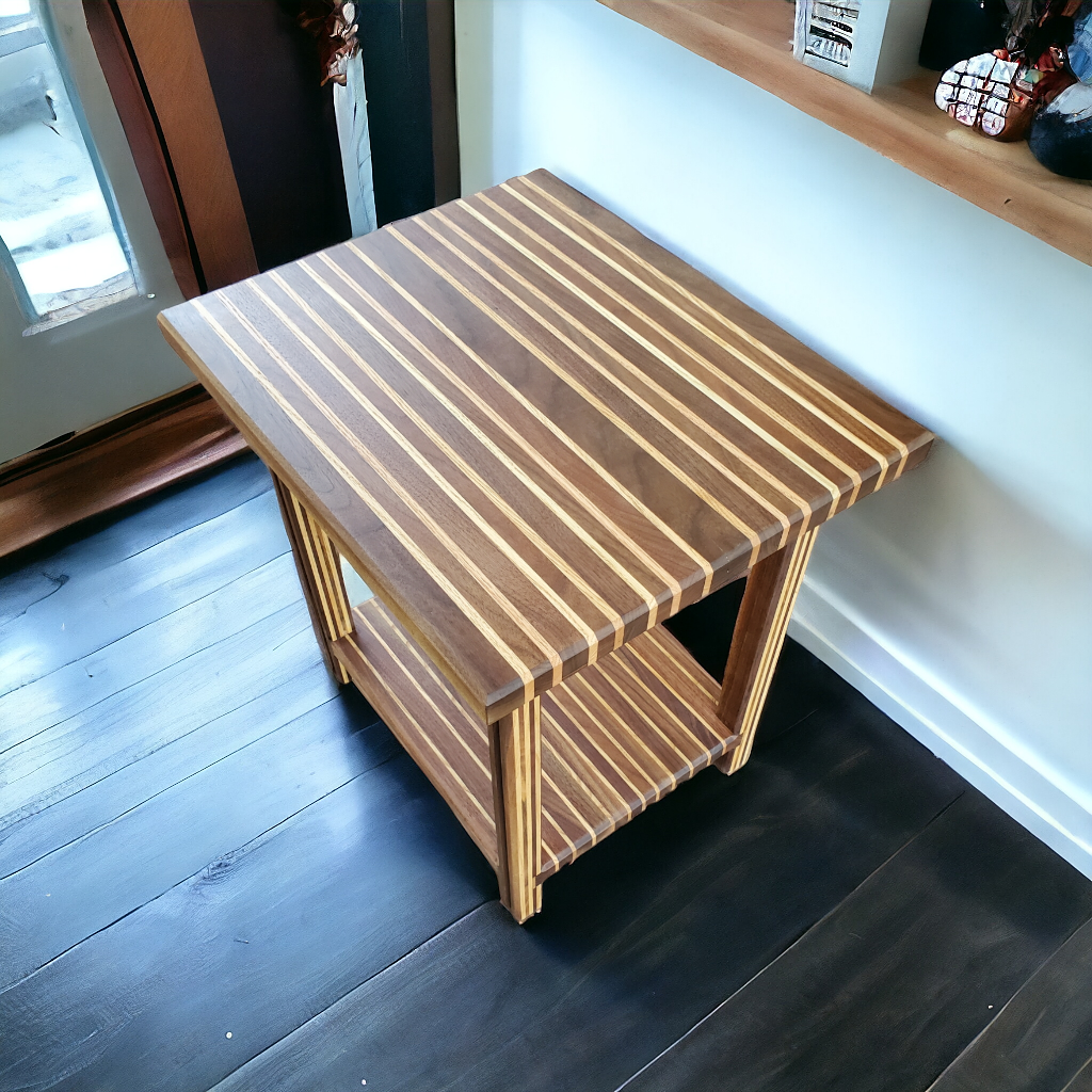 Striped Wood End Table