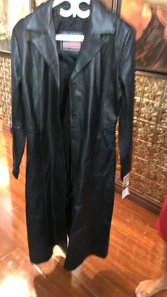 Ital Leather Collection Women's Black Leather Long Coat thumbnail