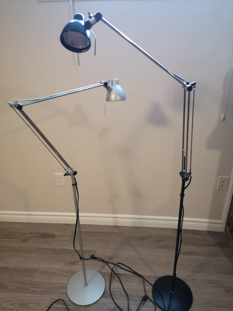 Floor lamps, adjustable, silver (black sold)