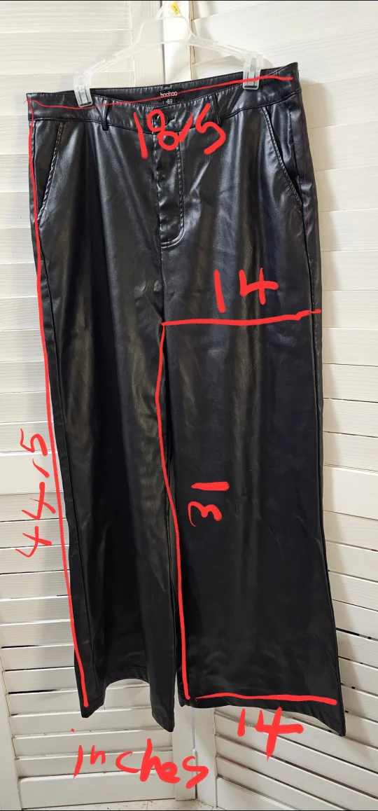 Boohoo Black Leather Look Wide Leg Trousers - Size 12 image indicator(3)