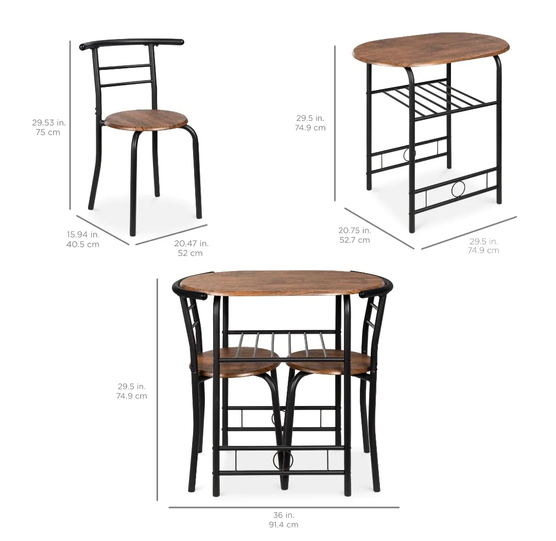 3-Piece Kitchen Table Set with Storage (Space saver) image indicator(2)