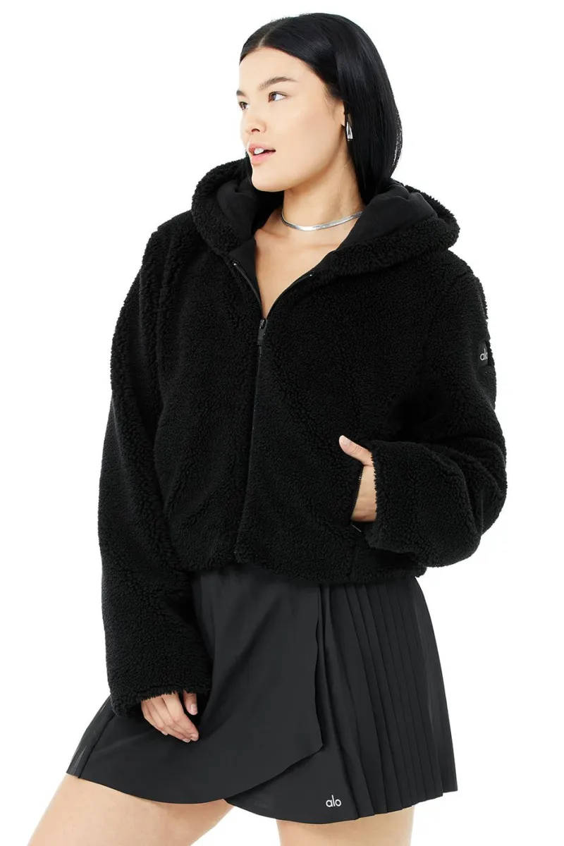 Alo Yoga Black Cropped LA Sherpa Jacket - photo 4