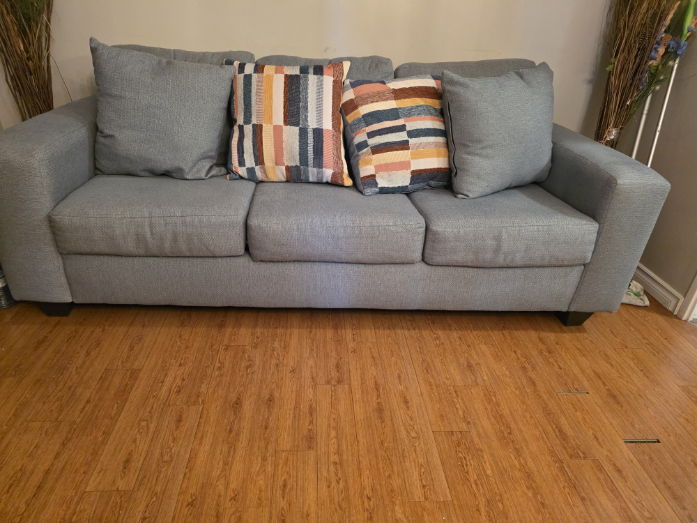 Moving sale .Light Teal Sofa with Throw Pillows - photo 3