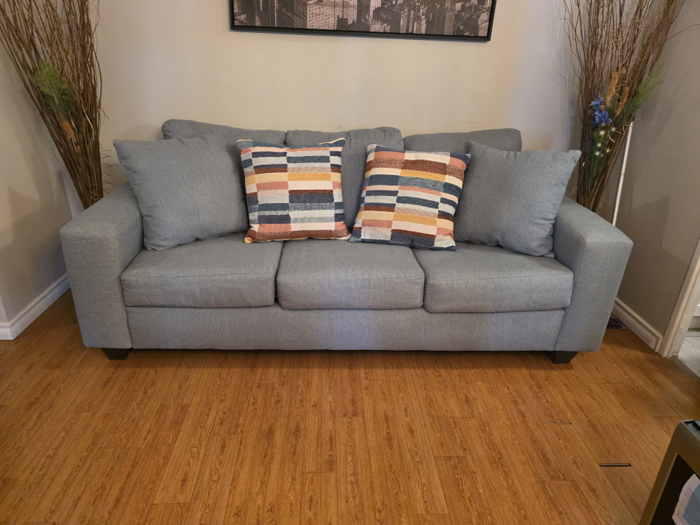Moving sale .Light Teal Sofa with Throw Pillows - photo 5
