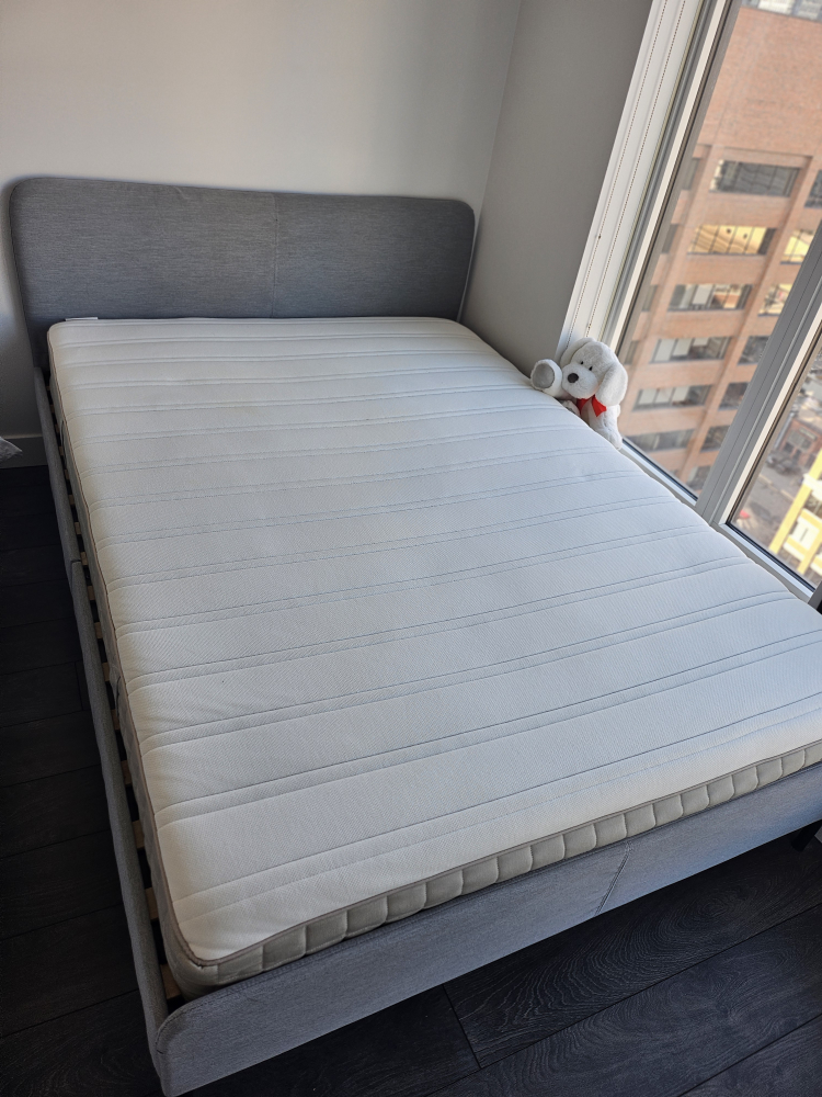 IKEA Grey Fabric Bed Frame with Mattress
