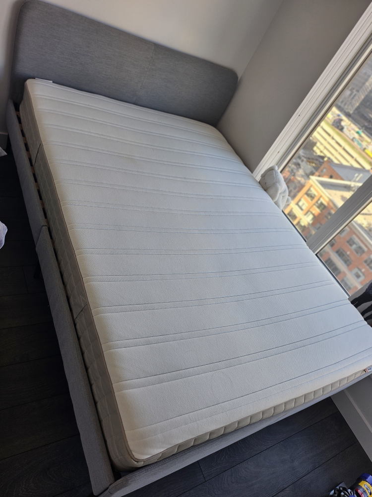 IKEA Grey Fabric Bed Frame with Mattress - photo 3