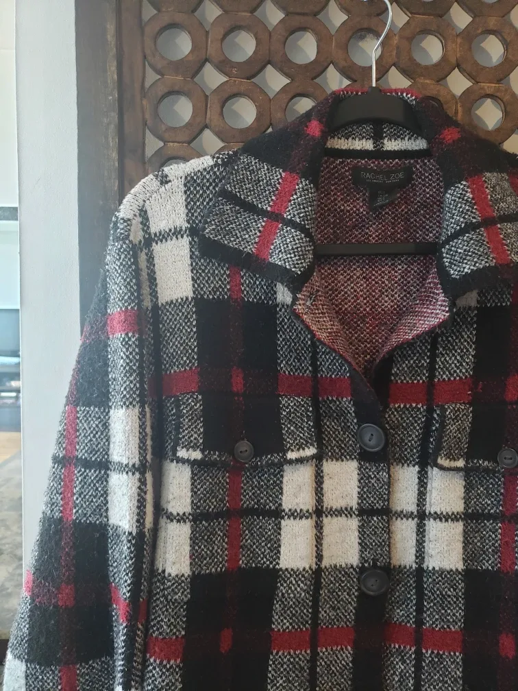 Plaid Knit Button-Up Jacket thumbnail