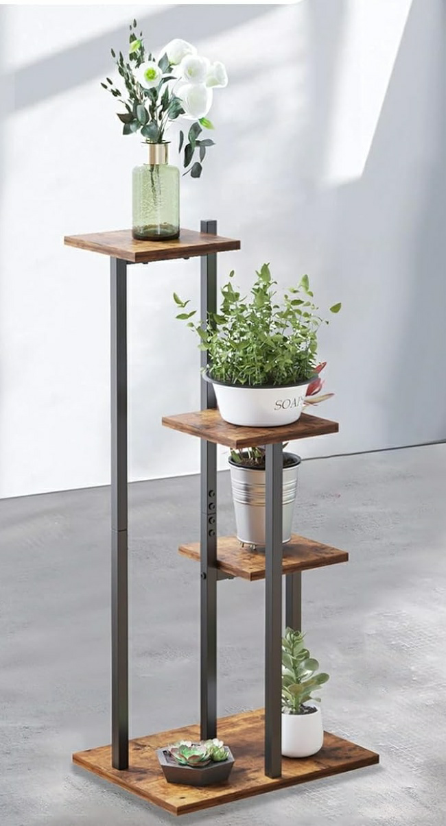 Four-Tier Plant Stand - Rustic Brown and Black