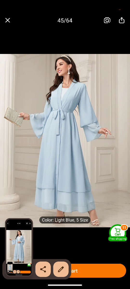 Light Blue Long Sleeve Maxi Dress