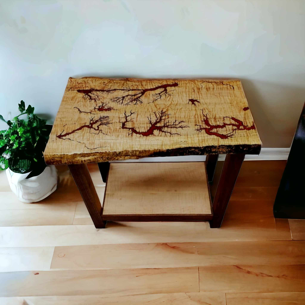 Unique Live Edge Accent Table with Red Resin - photo 2