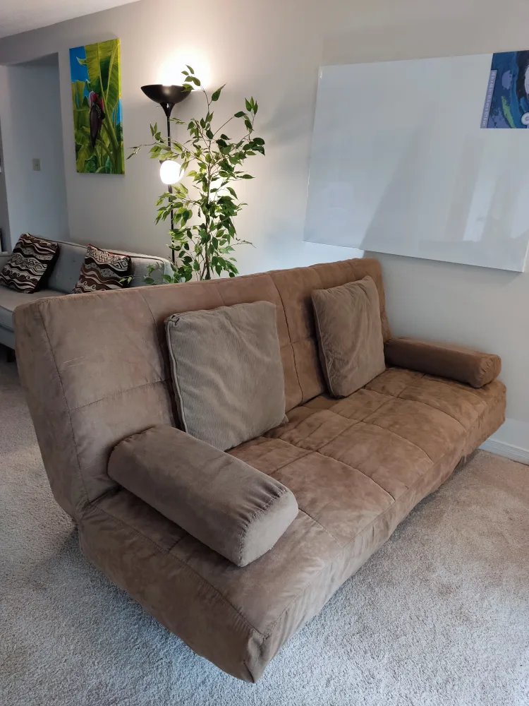 Futon Sofa Bed black with Brown cover. thumbnail
