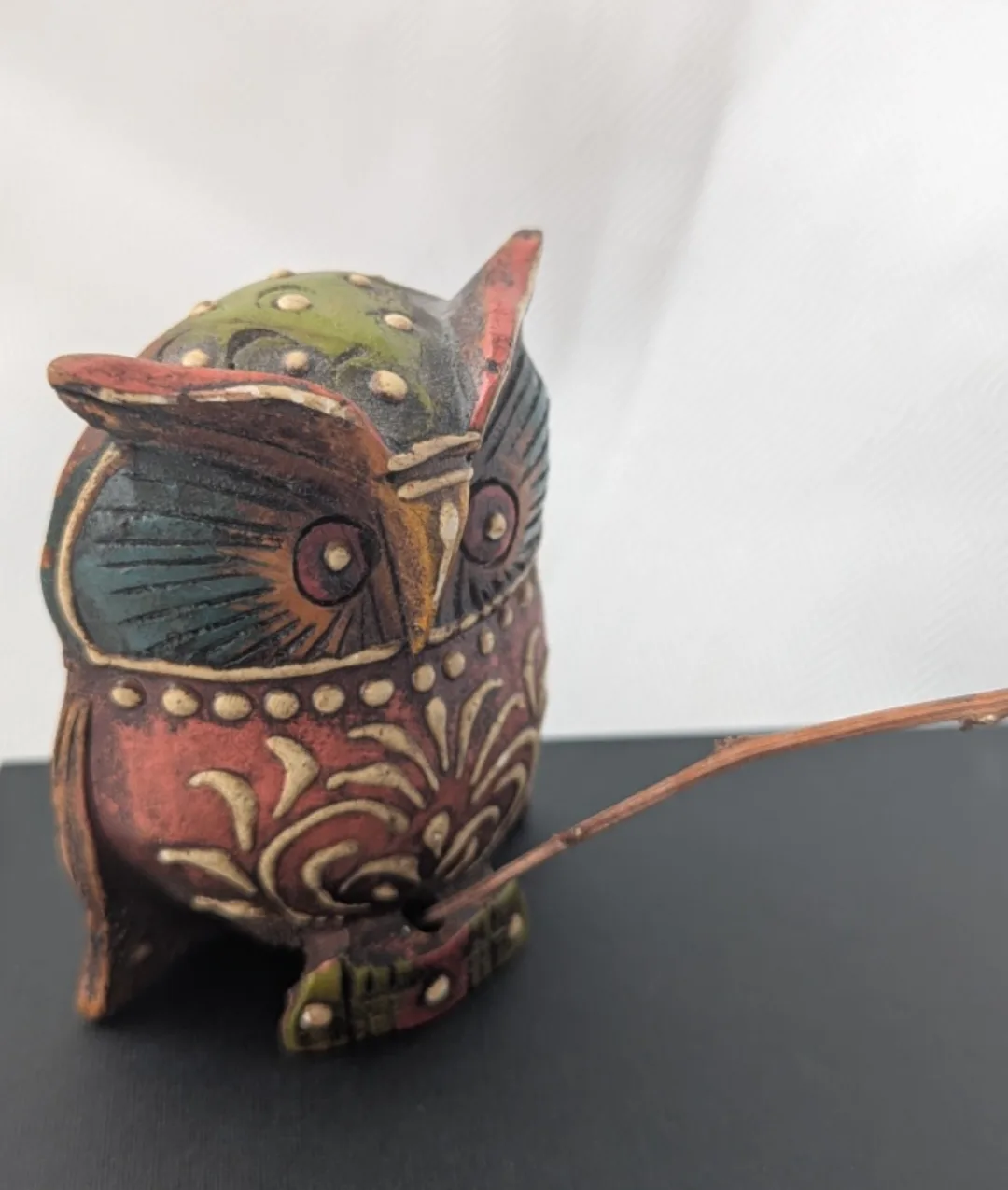 Hand-carved wooden owl incense/ flower holder image indicator(3)