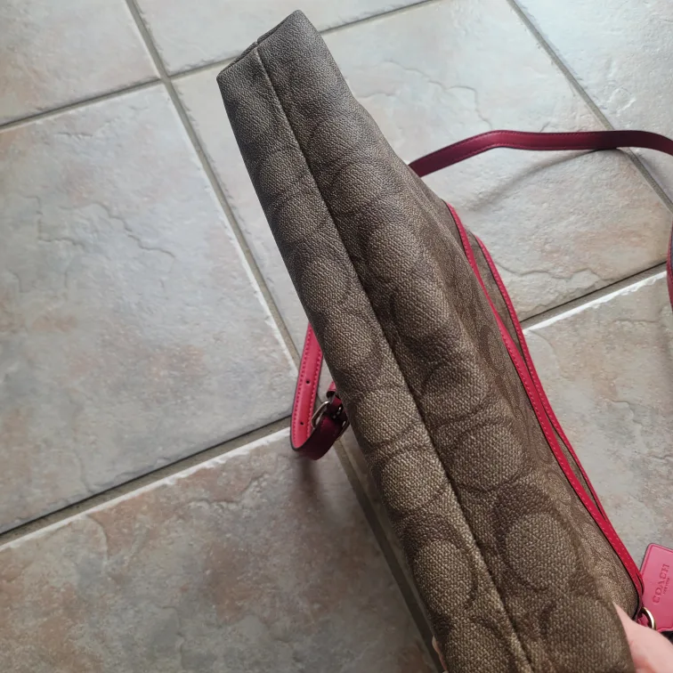 Coach crossbody bag, brown signature canvas with pink accents image indicator(4)