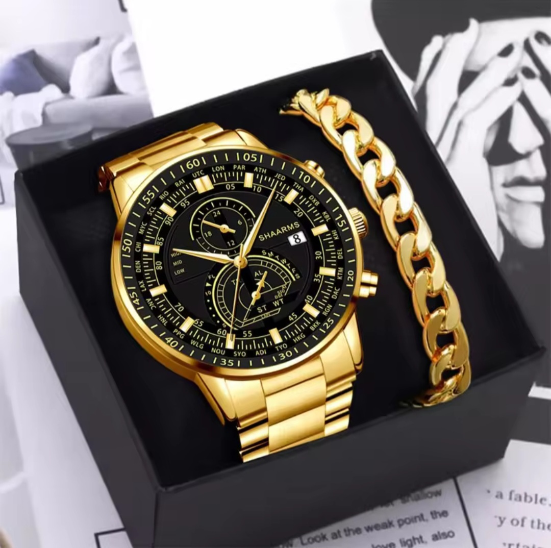 Men's Gold Tone Watch with Bracelet