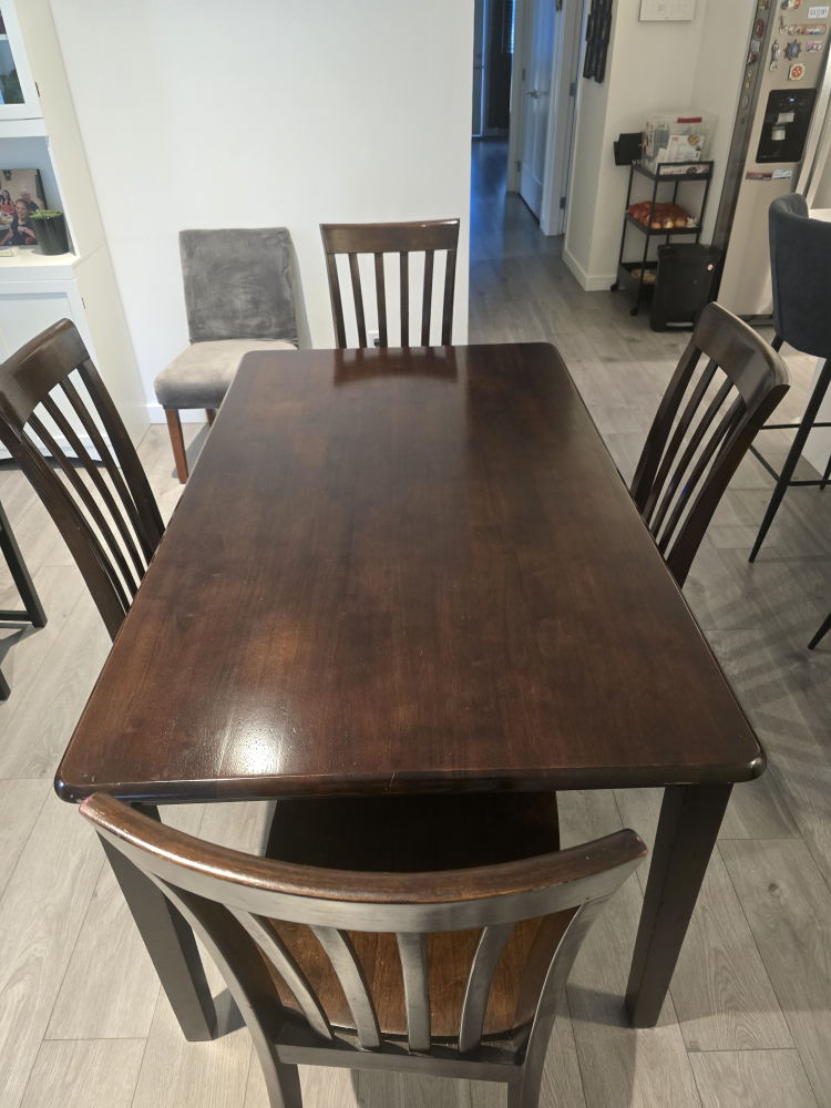 used good 5-Piece Dark Brown Wood Dining Table Set - photo 5