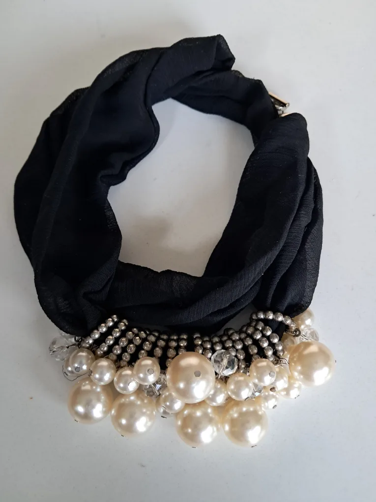 Elegant Black Fabric and Pearl Necklace/choker image indicator(4)