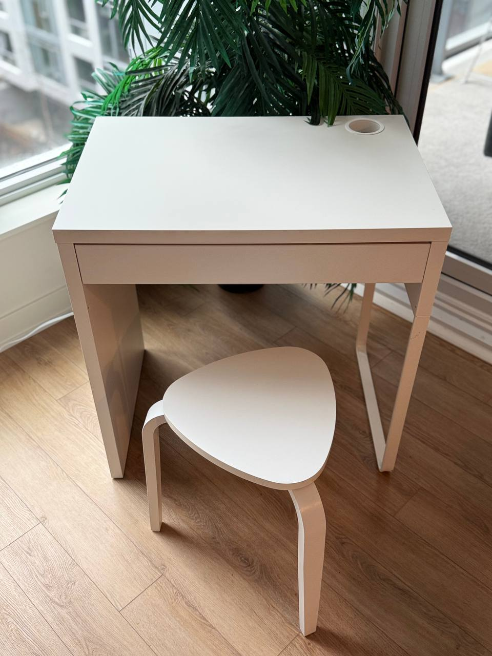 White IKEA Desk with Stool