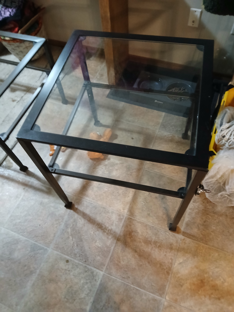 Pair of Glass Top Metal Frame Accent Tables - photo 2