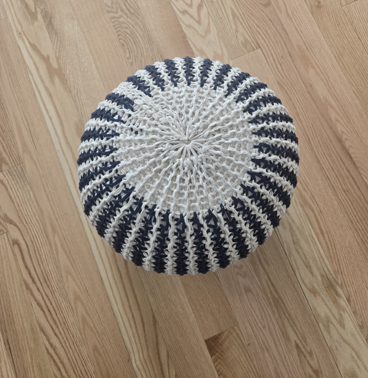 Round Knit Pouf Ottoman - Black and Cream