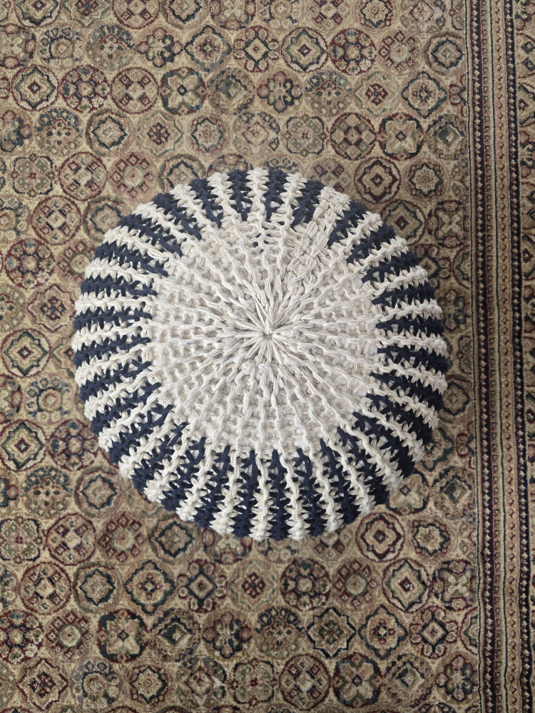 Round Knit Pouf Ottoman - Black and Cream - photo 2