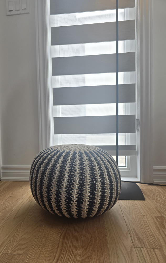Round Knit Pouf Ottoman - Black and Cream - photo 4