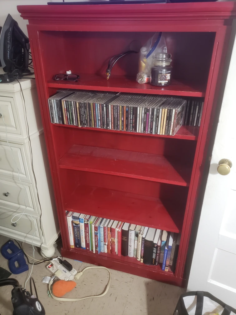Red Wooden Bookcase with 3 Shelves