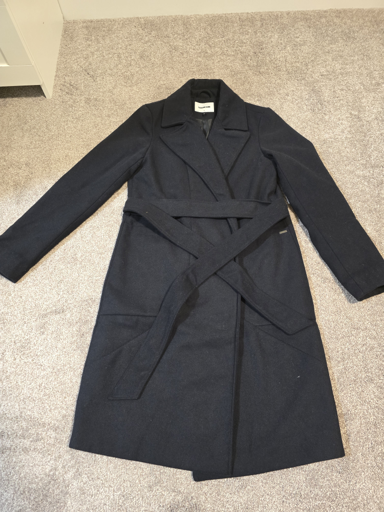 Women's Dark-Coloured, Belted, Knee-Length Coat