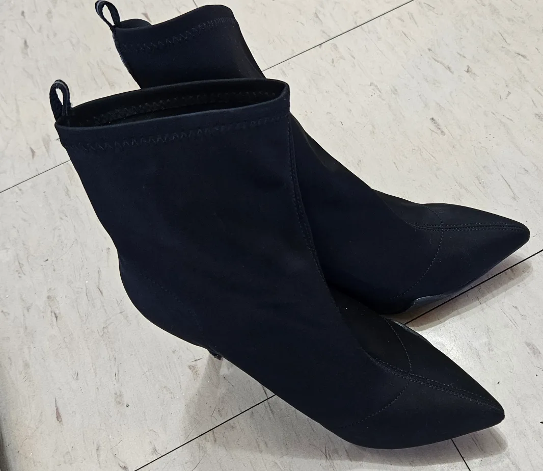 Black Sock Booties, Pointed Toe, Stiletto Heel image indicator(4)