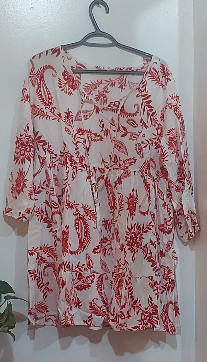 Red and White Floral Blouse
