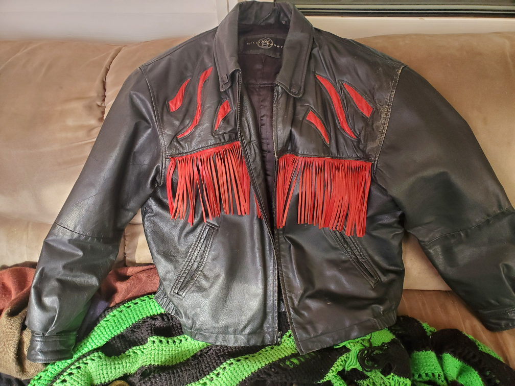 Vintage William Barry Leather Jacket with Red Fringe