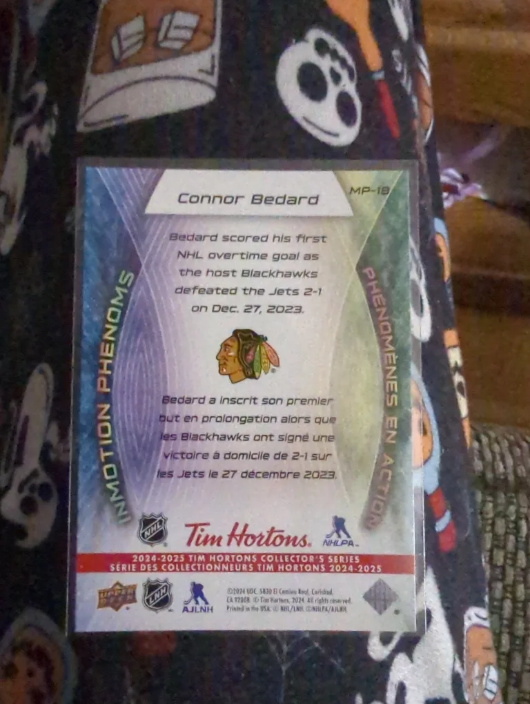 Connor Bedard 2023-24 Tim Hortons NHL Hockey Card image indicator(2)