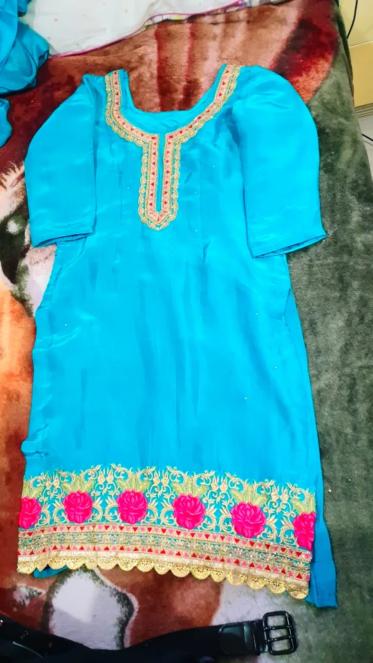 Beautiful teal Punjabi suit with embroidered details image indicator(2)