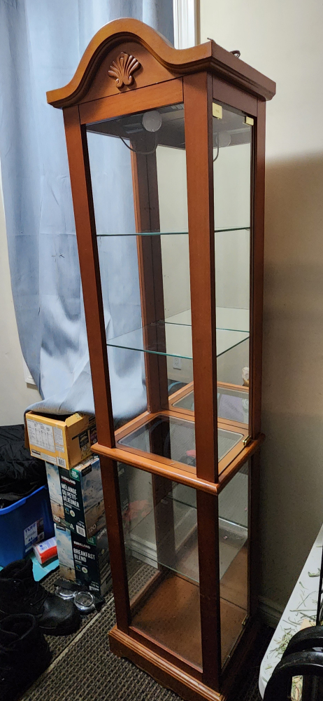 Wooden Curio Cabinet with Glass Shelves