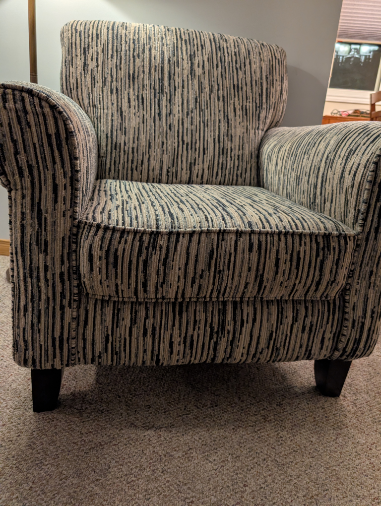 Comfortable Armchair - Beige and blue Striped Fabric