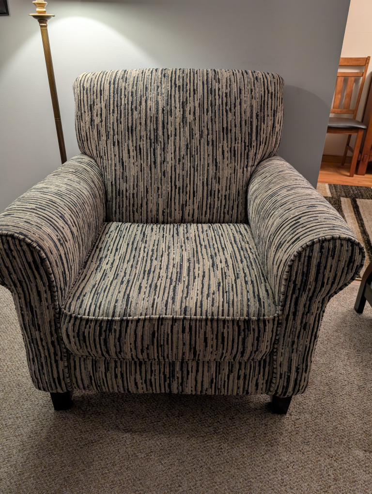 Comfortable Armchair - Beige and blue Striped Fabric - photo 3
