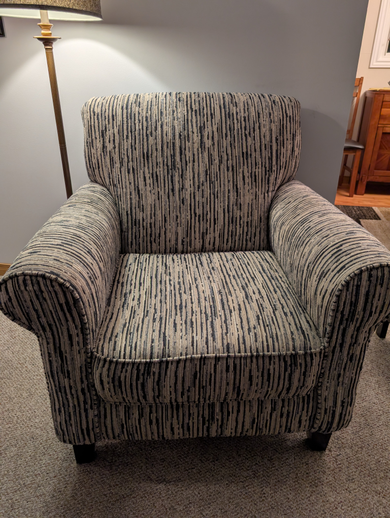 Comfortable Armchair - Beige and blue Striped Fabric - photo 4