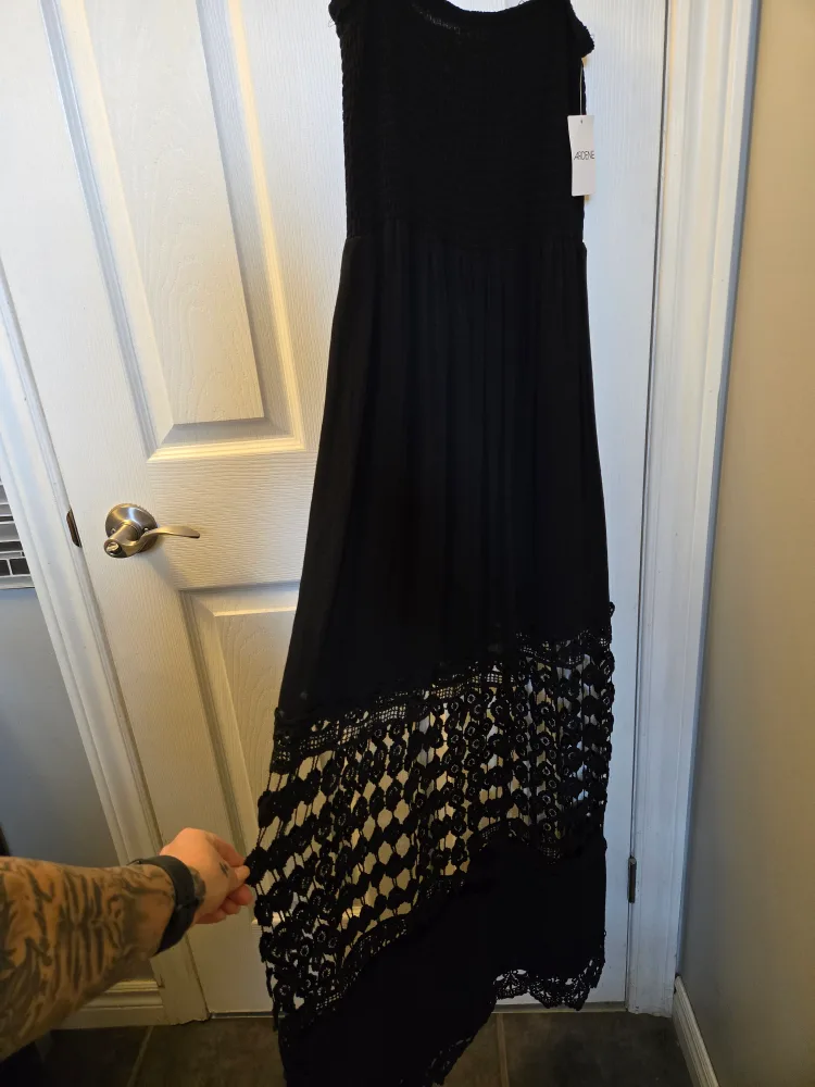 New Black Maxi Dress with Lace Detail image indicator(6)