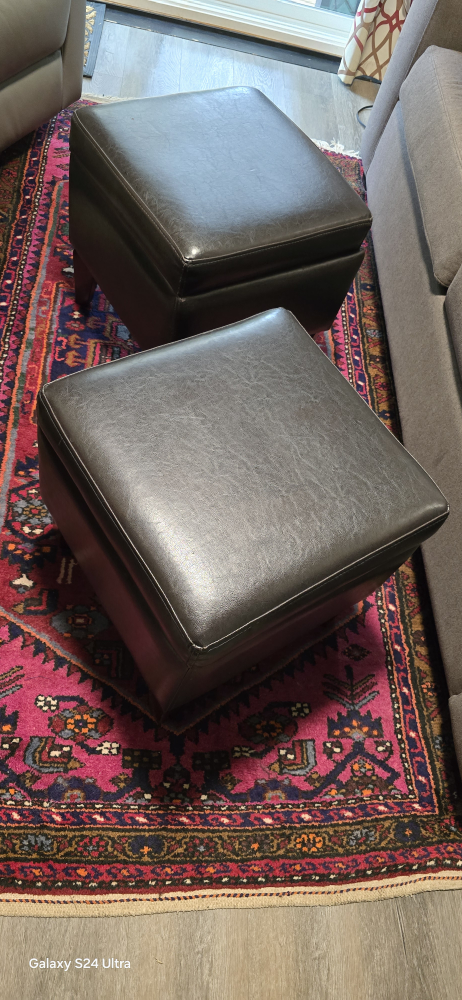 Pair of Dark Brown Leatherette Storage Ottomans