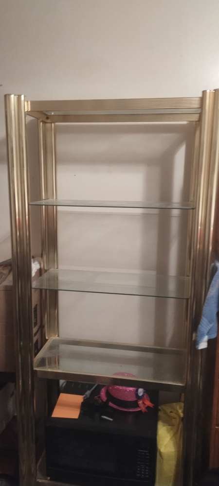 Gold Metal and Glass Shelving Unit