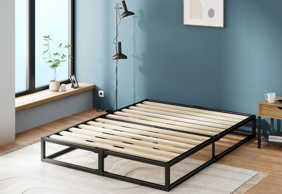 Queen Bed Frame - Metal Bed Frame with Wood Slat Suppot