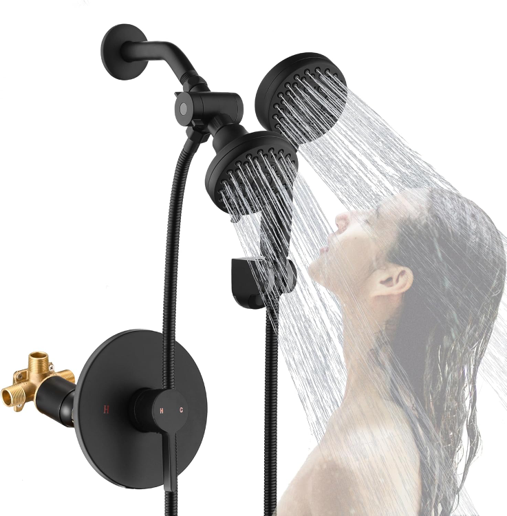 FRANSITON Matte Black Dual Shower Head System