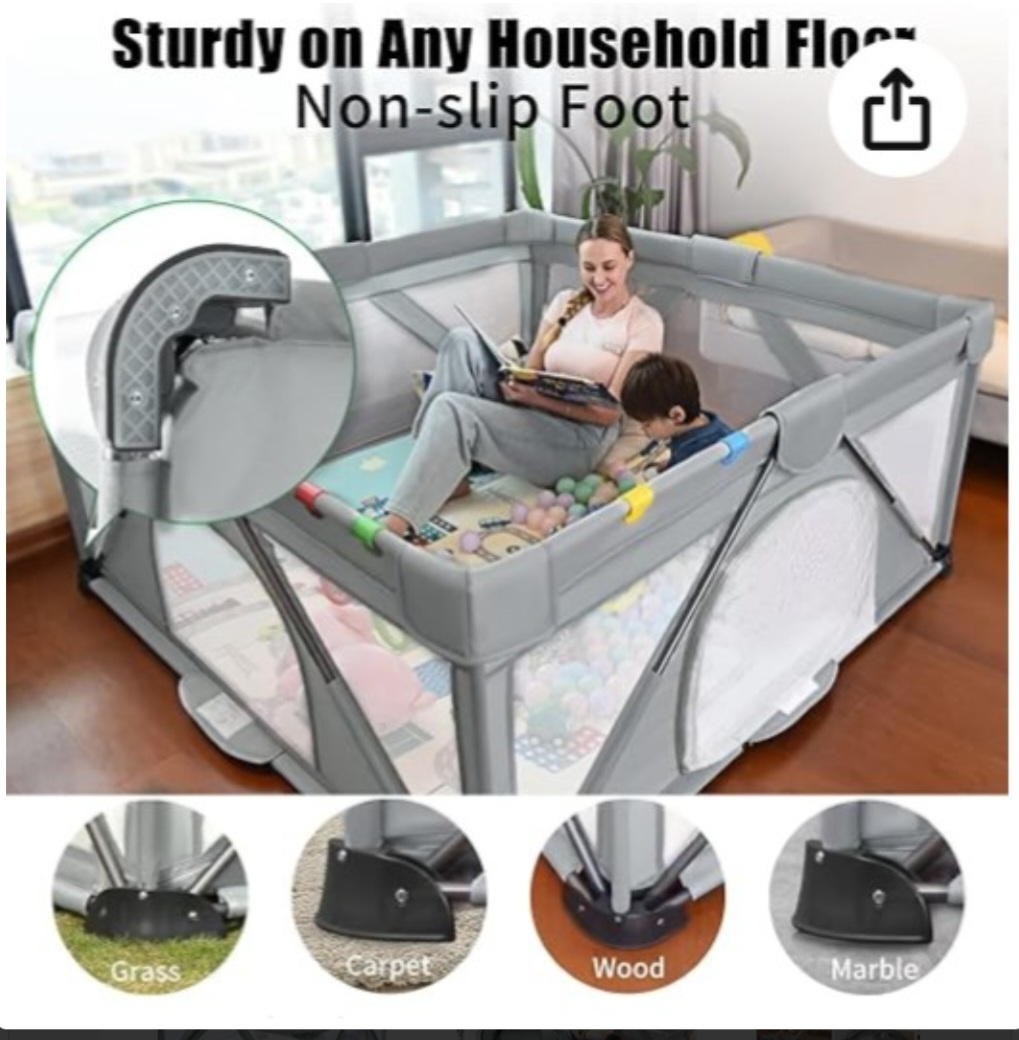 Grey Pop-Up Baby Playpen with Carrying Bag