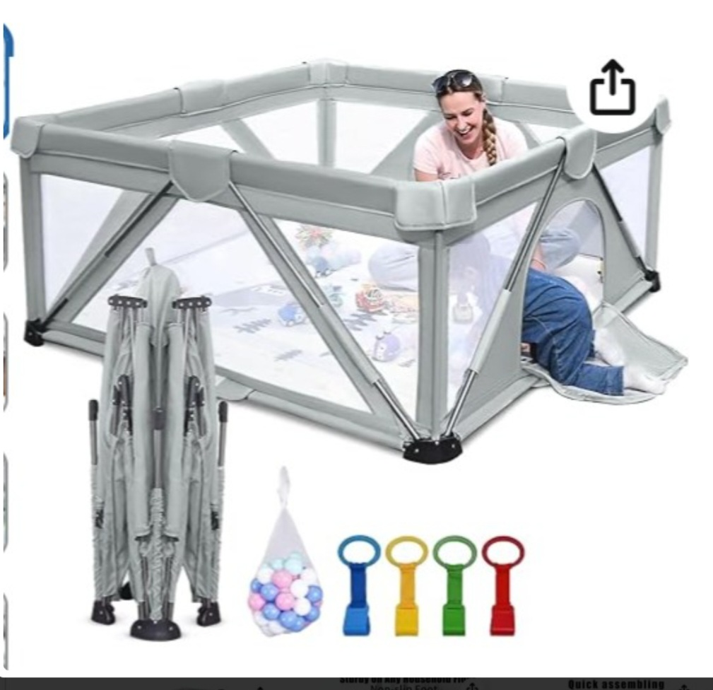 Grey Pop-Up Baby Playpen with Carrying Bag - photo 2