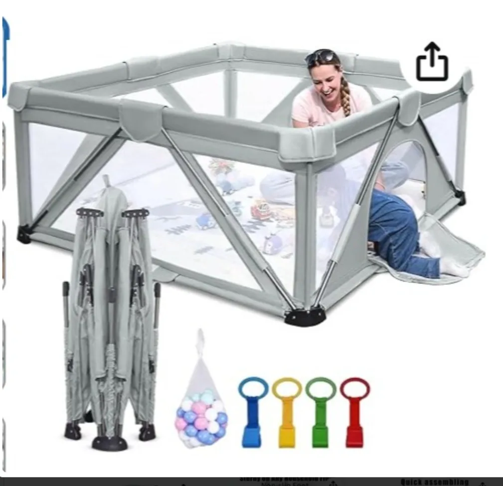 Grey Pop-Up Baby Playpen with Carrying Bag image indicator(2)