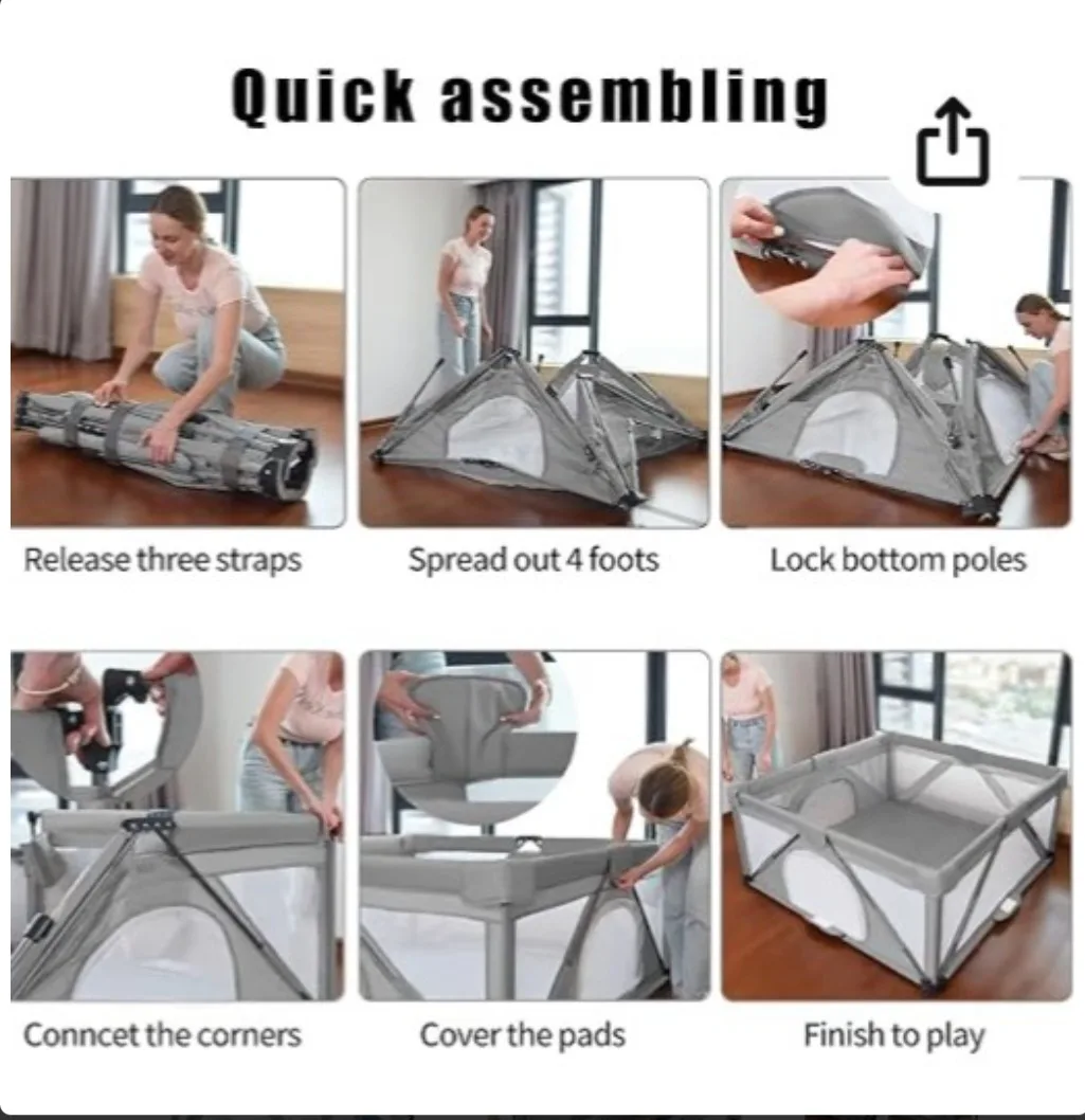 Grey Pop-Up Baby Playpen with Carrying Bag image indicator(3)