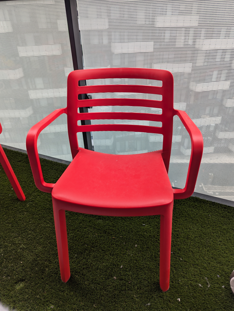 Pair of Red Plastic Patio/Balcony Armchairs - photo 3