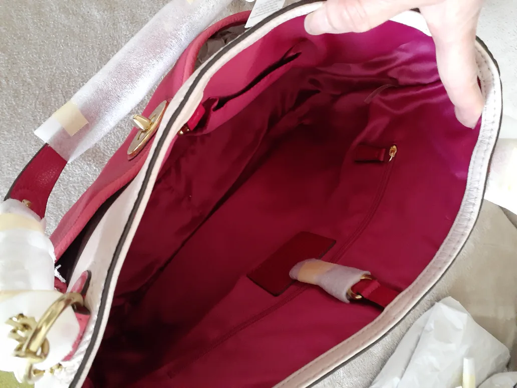 Coach Poppy  Pebbled Leather Tote Bag - Pink and Beige image indicator(5)