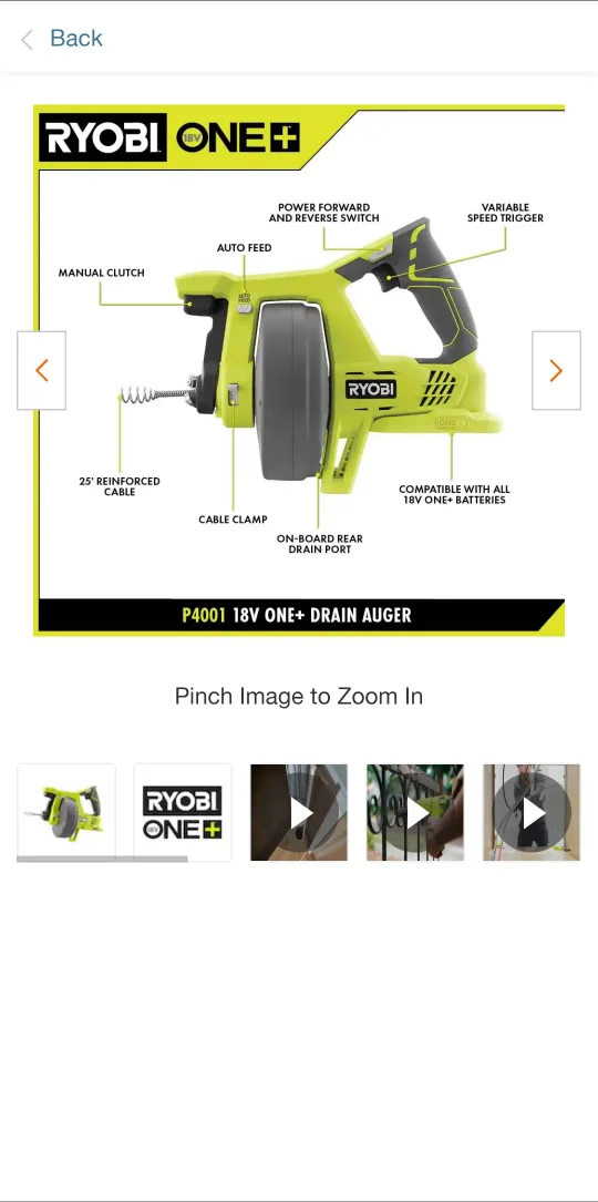 Ryobi 18V Cordless Drain Auger P4001 image indicator(8)