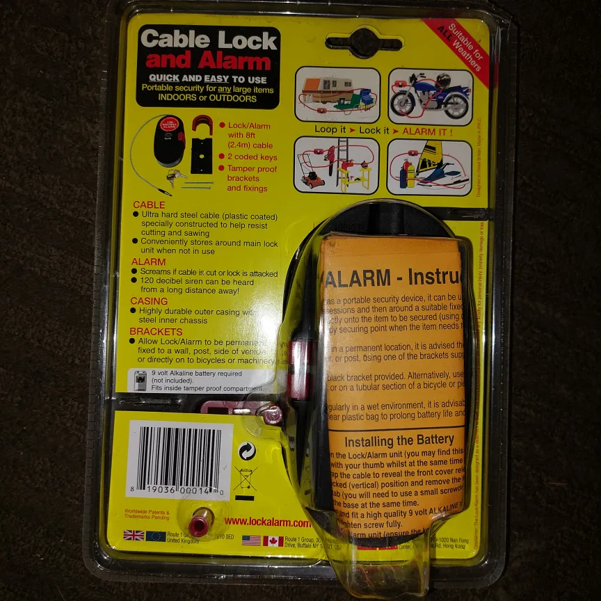Cable Lock Alarm - 8ft Cable For Scooters, Bikes & More image indicator(2)
