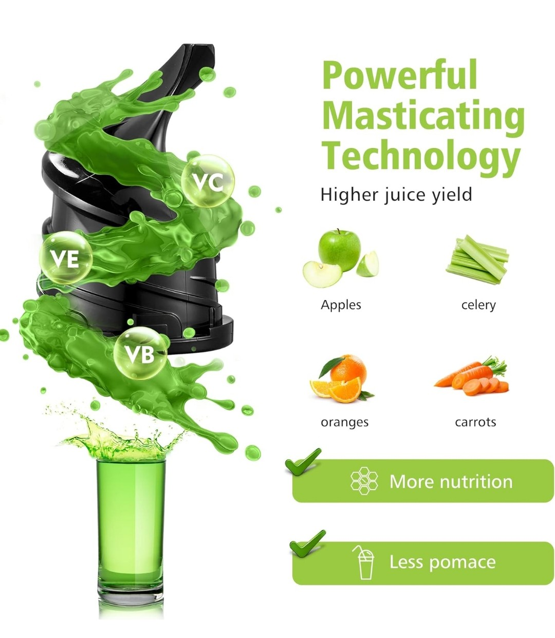 Aobosi Masticating Juicer - Quiet Operation, High Yield